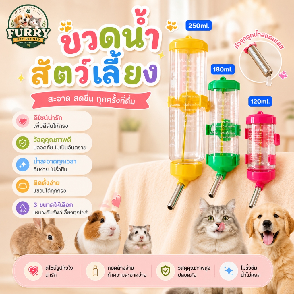 หลอดน้ำติดกรง​สัตว์เลี้ยงอนเนกประสงค์ ขวดน้ำสัตว์เลี้ยง​ 80 