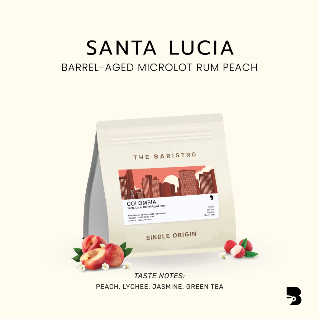 เมล็ดกาแฟ คั่วอ่อน - Colombia Santa Lucia Barrel-Aged Microlot Rum Peach