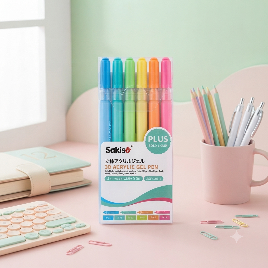 ปากกาเจลอะคริลิค Sakiso 3D Acrylic Gel Pen 6 สีนีออน 1.0 มม.