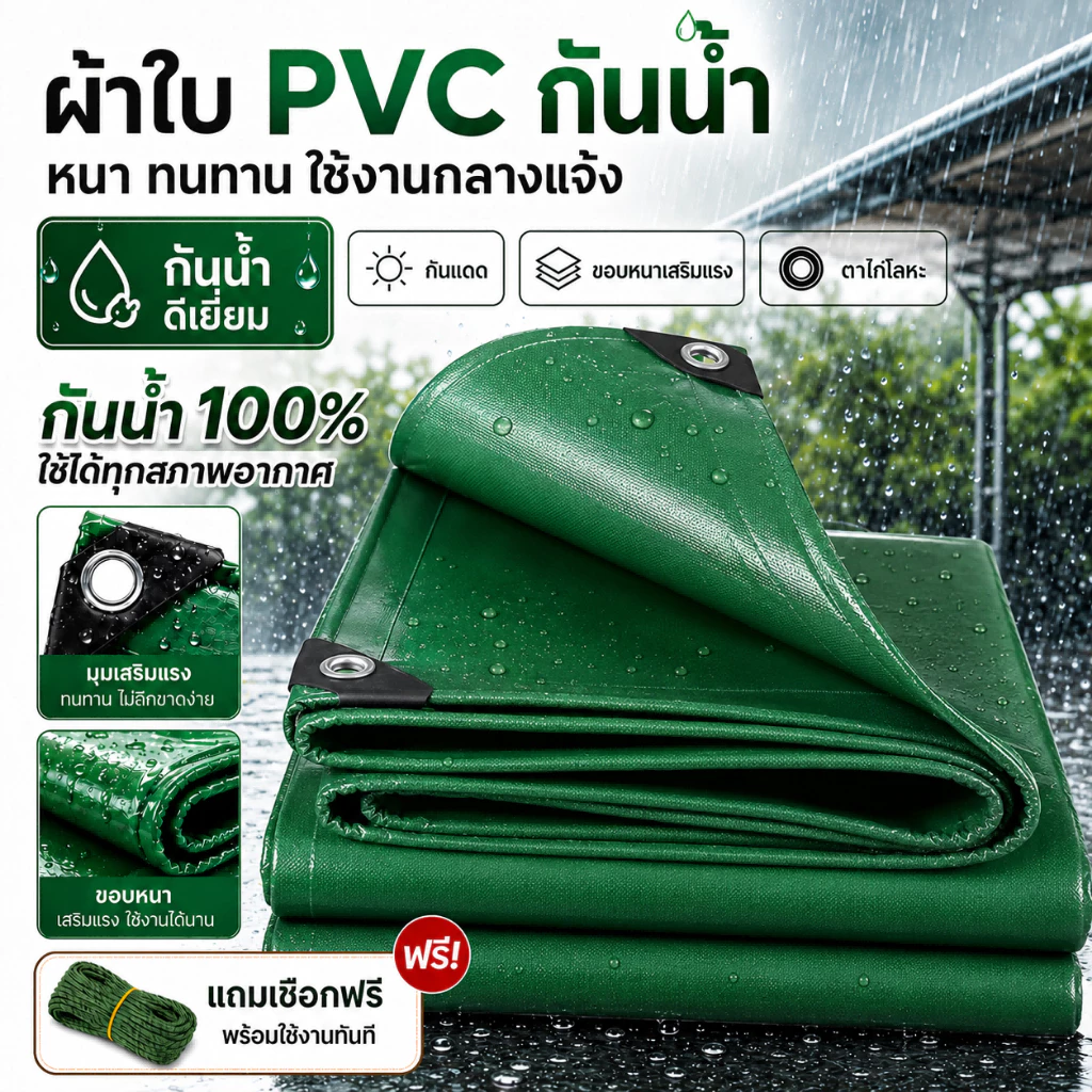 【3กระ】gift rope คุณภาพสูง ผ้าใบกันแดดกันฝน วัสดุ PVC/PE(มีตาไก่) คลุมรถ อเนกประสงค์ ขนาด 2x3 4x5เมตร