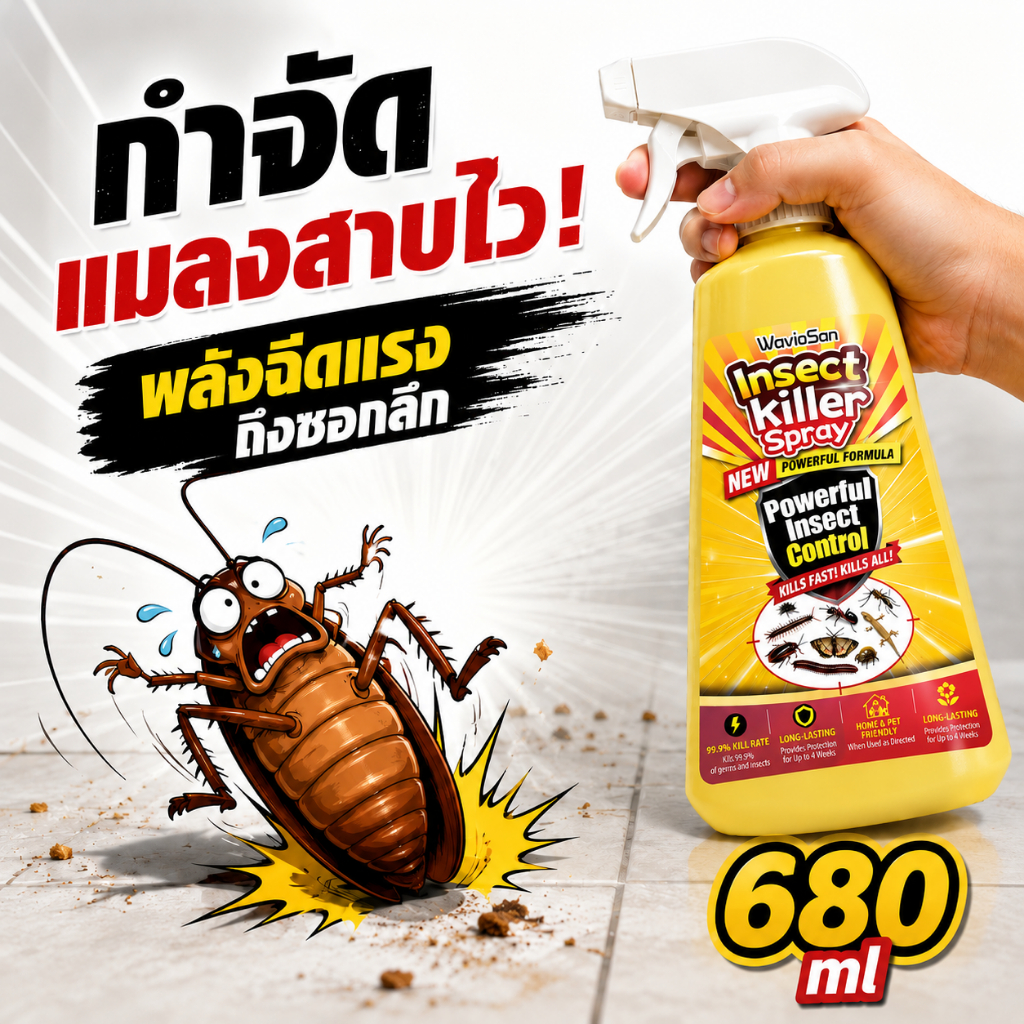 เข้าถึงซอกมุม กำจัดแมลงสาบ สเปรย์ฆ่าแมลงสาบ ขนาดใหญ่ 680ml คุ้มกว่า ใช้ได้นาน จัดการแมลงสาบ คืนความสบายให้บ้าน
