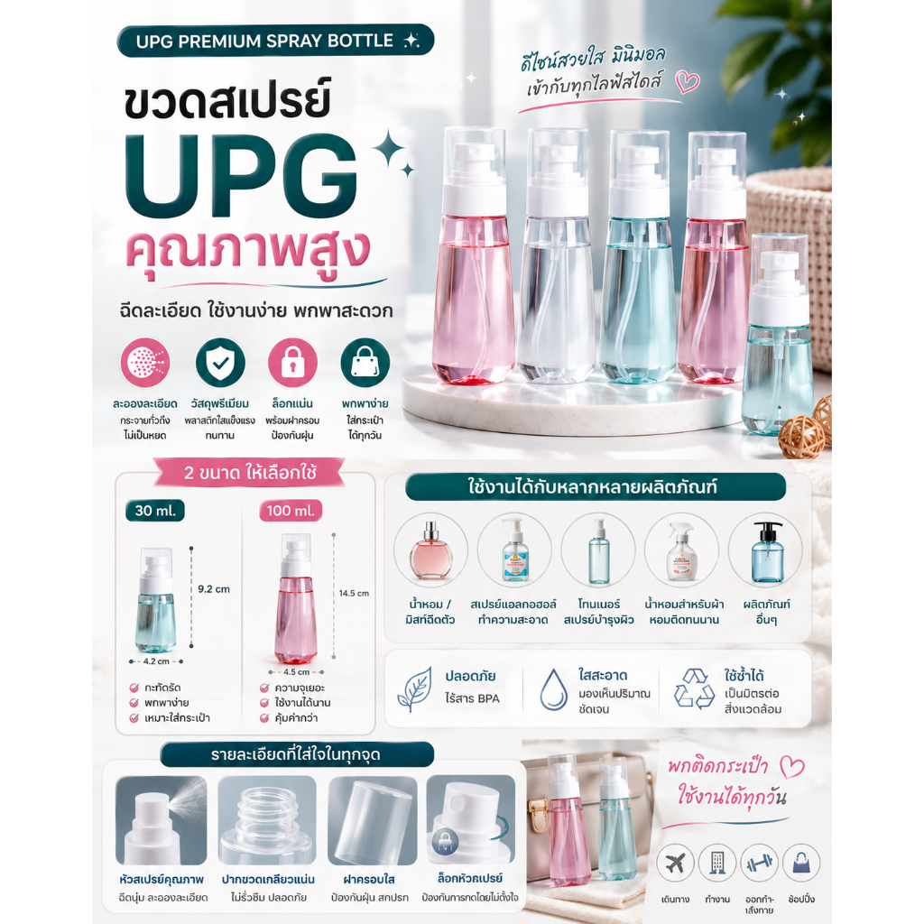 ขวดเปล่าสเปร์ย 30ml/100ml ขวดสเปรย์ UPG คุณภาพสูง ขนาดสุดคุ้ม ใช้งานได้ยาวๆ สะดวกพกง่าย |mcdailyshop