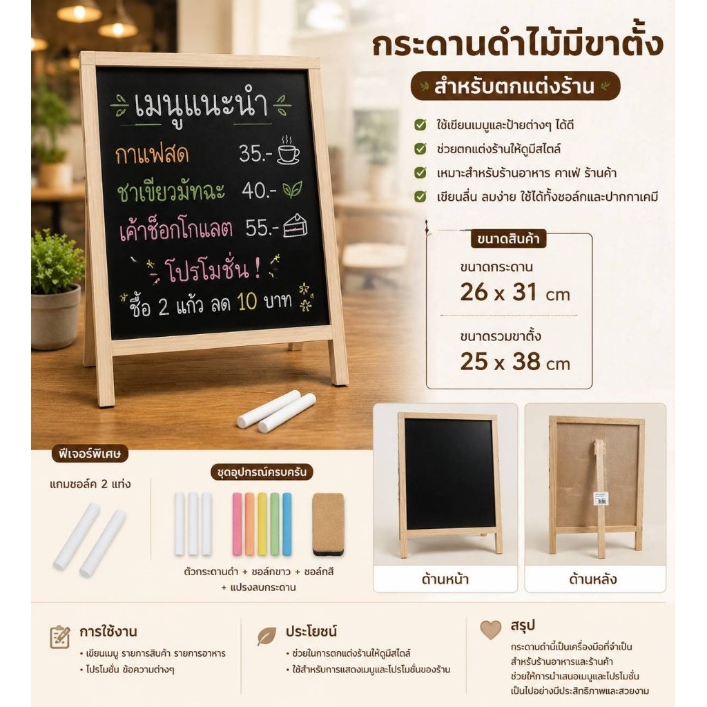 กระดานดำมีขาตั้ง​ กระดานดำไม้มีแถมชอล์กสินค้ามีพร้อมส่ง จัดส่งไว