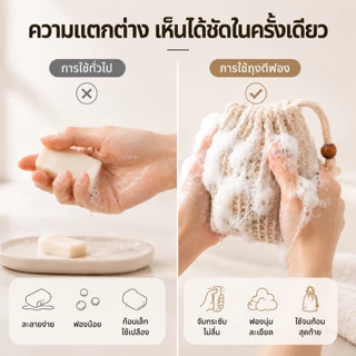2in1 ใส่สบู่ได้ ตีฟองพร้อมขัดผิว ถุงขัดตัว ถุงอาบน้ำ ถุงใส่สบู่ ถุงตีฟอง ใยขัดผิว อุปกรณ์อาบน้ำ ทำความสะอาดผิว