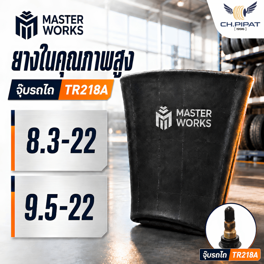 ยางใน MASTER WORKS จุ๊บรถไถ TR218A ขอบ 22 นิ้ว (เลือกขนาด 8.3-22, 9.5-22) ยางในรถไถ ยางในคุณภาพสูง [