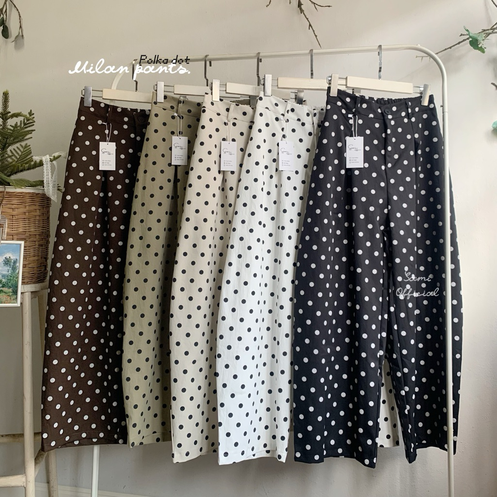 Milan pants(Polka dot) - ♡⸝⸝  {ยาว38-39“}กางเกงขายาวทรงbarrel ลายจุดดpolkadot ใหญ่ ขากระบอกทรงโค้ง