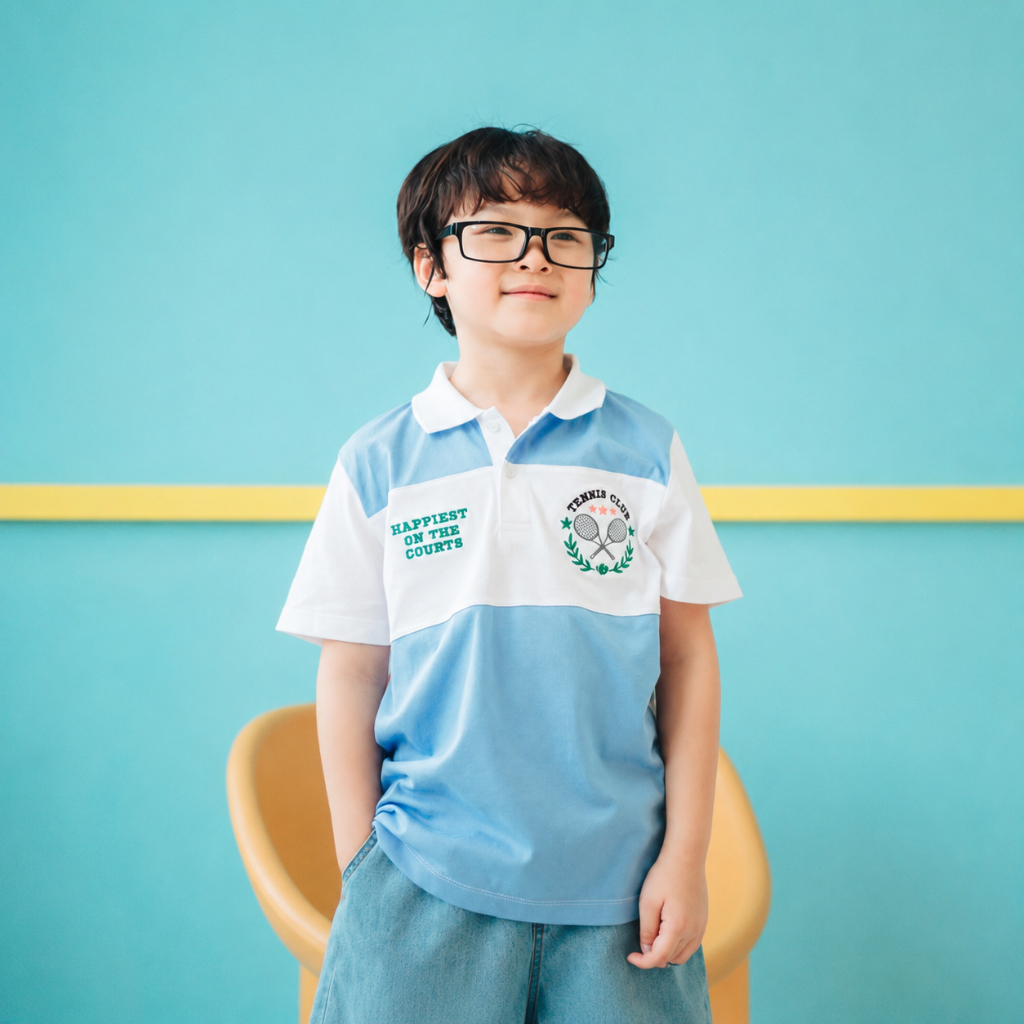 Chelsee เสื้อโปโล แขนสั้น ปักลาย ตัดต่อสี อายุ 1.5-10 ปี ผ้า 100%Cotton เด็กผู้ชาย เสื้อผ้าเด็กโต รุ่น 128180