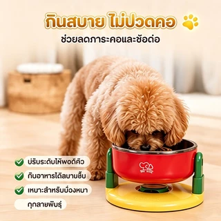 ชามอาหารแมว ปรับระดับได้ ชามอาหารแมว ชามอาหารสุนัข ปรับสูง 3 ระดับ ฐานดูดสูญญากาศ ไม่เลื่อน ไม่คว่ำ