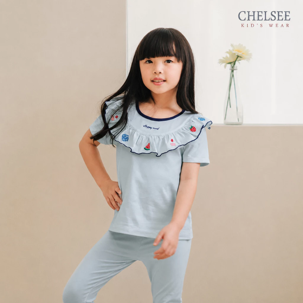 Chelsee เสื้อยืดคอกลม ปกระบาย ลายผลไม้ ผ้า 100%Cotton อายุ 1.5-10 ปี เด็กผู้หญิง เสื้อผ้าเด็กโต รุ่น 238128