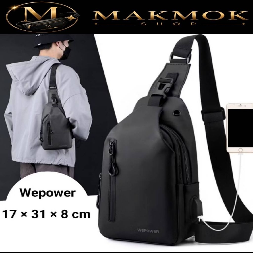 กระเป๋าคาดอก wepower ของแท้ กันน้ำ ใส่ร่มพับ ใส่ขวดน้ำได้ หนังสังเคราห์ หลายช่อง