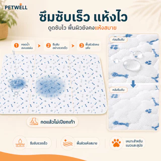 แผ่นรองฉี่สำหรับสัตว์เลี้ยง PETWELL สามารถนำกลับมาใช้ใหม่ ซักได้ กันลื่น ระบายอากาศได้ดี และเหมาะสำหรับการฝึกฉี่ลูกสุนัข