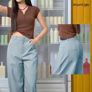 Montipa Barrel Iron Free Pants กางเกงทรง Barrel ซิปและตะขอหน้า แต่งกระเป๋าหลัง ผ้า Iron Free PFI025