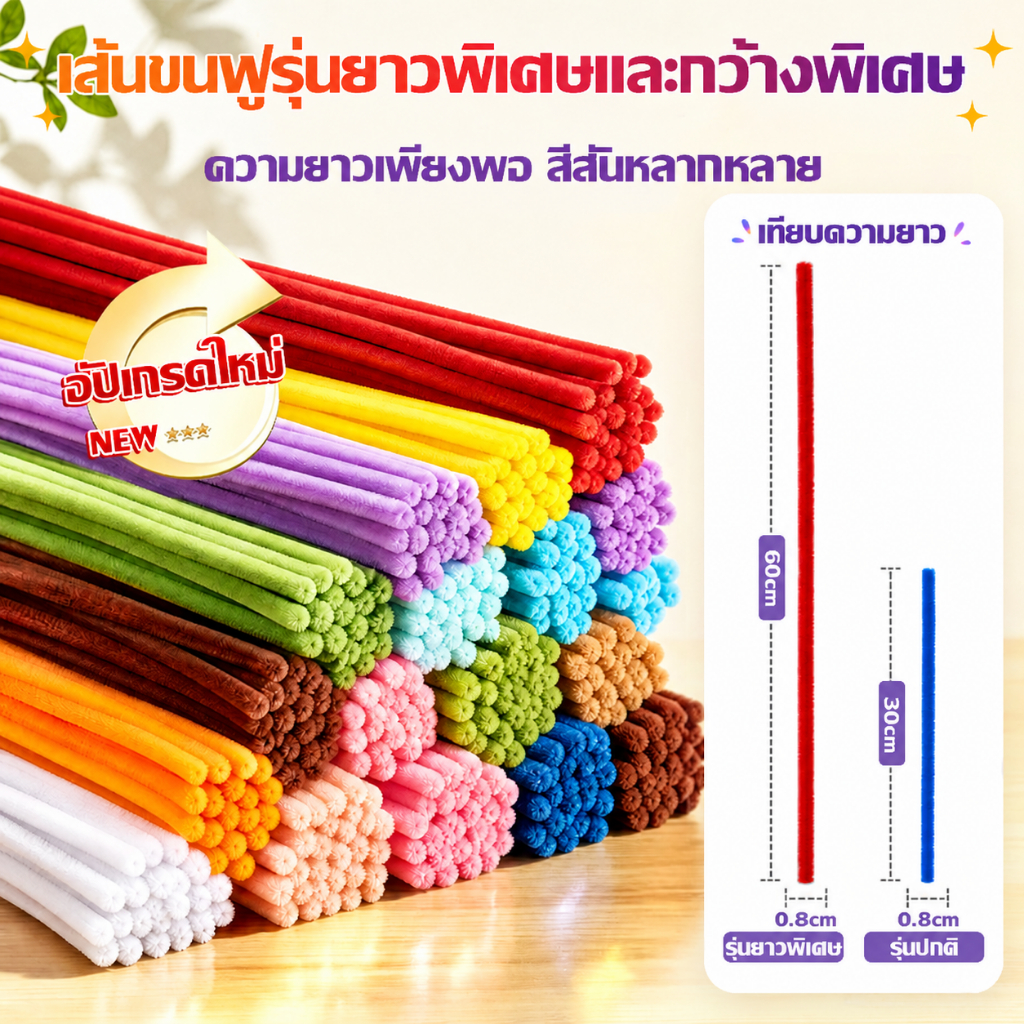 60ซม ลวดกำมะหยี่ 100เส้น โมอานุย ขนฟู DIY ทำดอกไม้ นุ่ม ดัดง่าย ลวดทำดอกไม้ งานประดิษฐ์ สีพาสเทล