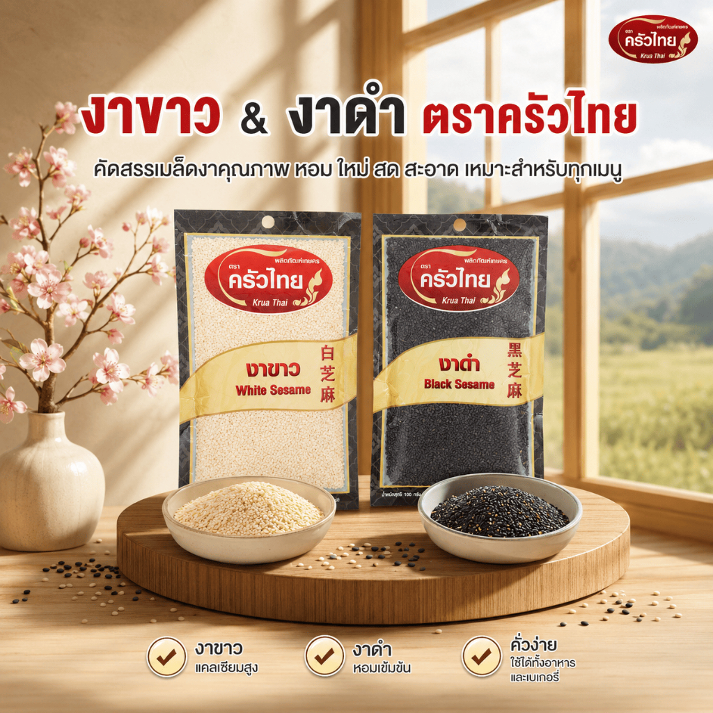 STH_Shop งาดำ / งาขาว 100g ตราครัวไทย ธรรมชาติ 100% เม็ดเต็ม สะอาด หอม แคลเซียมสูง อาหารคลีน คีโต เบเกอรี่ Sesame