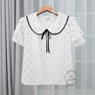 เสื้อแฟชั่นผู้หญิง คอบัว แขนระบาย3 ชั้น
