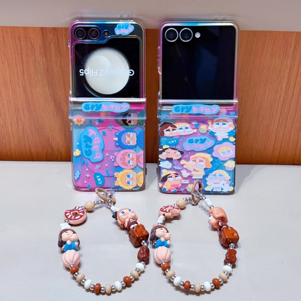 เคสโทรศัพท์แม่เหล็ก สีสันสดใสสุดน่ารัก สำหรับ Samsung Galaxy Z Flip 8 7 6 5 พร้อมสายคล้องข้อมือแม่เหล็กสำหรับยึดโทรศัพท์