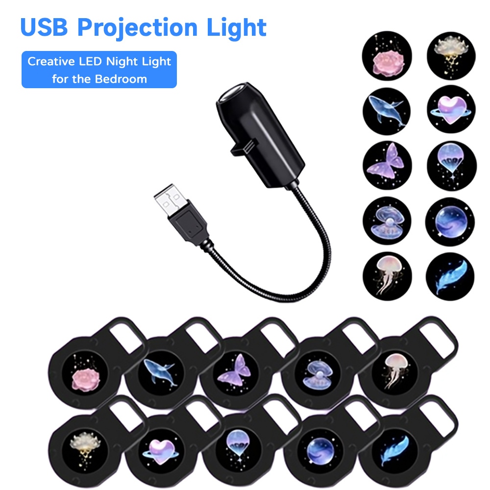 โคมไฟโปรเจคเตอร์ดาว USB ไฟฉายโปรเจคเตอร์ Galaxy Night Light พร้อมแผ่นฟิล์มเปลี่ยนลาย สำหรับตกแต่งห้อง นอน ของขวัญ