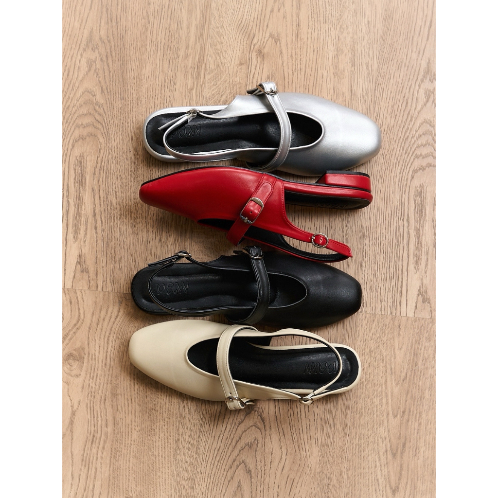 (วัดหน้าเท้าก่อนสั่งนะคะ) pavv.design - KIKO slingback flats รองเท้าทรง Mary jane รองเท้ารัดส้น หนั