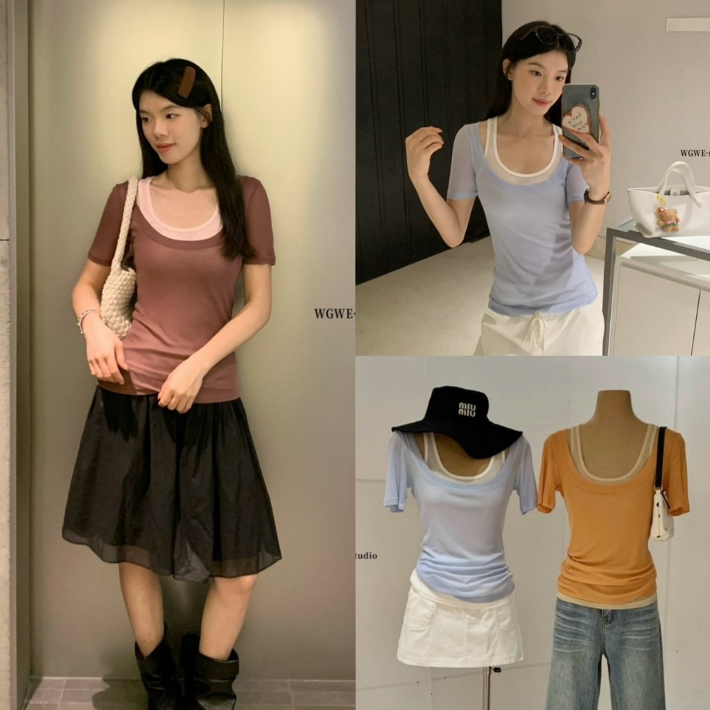 Set2pcs เสื้อคอยู+เสื้อกล้าม - 10504 TAG WG.WE 🇰🇷