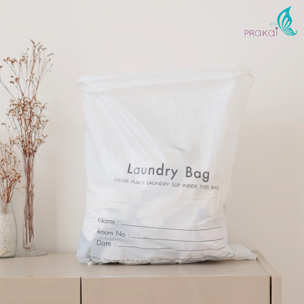 PRAKAIVANICH ถุงใส่ผ้าซักรีด/Laundry Bag [100ใบ/แพ็ค] พลาสติกไฮเดนขาวขุ่น 18x24 in สำหรับโรงแรม
