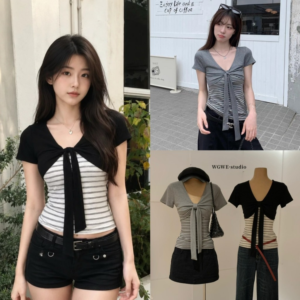 เสื้อแขนสั้นเย็บติดตัวในด้านใน - 10354 TAG WG.WE 🇰🇷