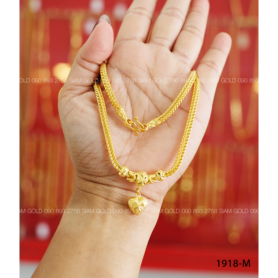 [งานเกรด M ใช้ทน] สร้อยคอสี่เสาคั่นระย้าห้อยจี้หัวใจ 2 บ.รหัส 1918-M รัตนะ จิวเวลรี่