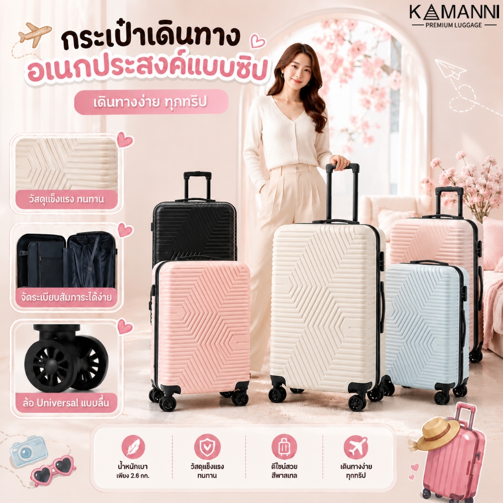 KAMANNI กระเป๋าเดินทาง 20-24นิ้ว แข็งแรง ทนทาน ล้อเงียบหมุน 360 องศา กระเป๋าเดินทาง กระเป๋าลาก