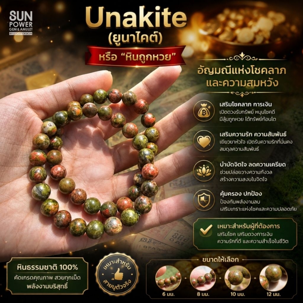 ยูนาไคต์ [Unakite] (เม็ดเจียกลม) หินแห่งโชคลาภ หินถูกหวย หินแท้100%