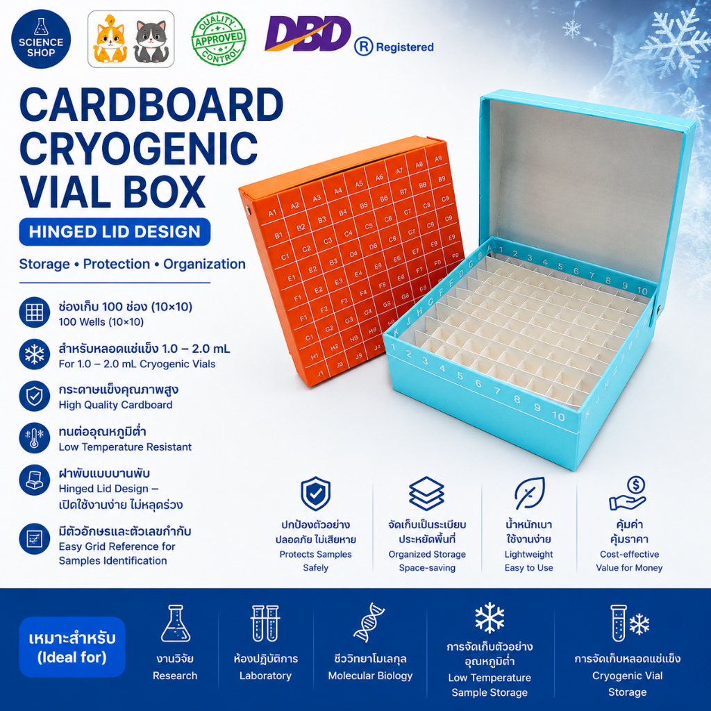 Cardboard cryogenic vial box (2ml), hinged lid/normal design, paper bracket, for 81 vials