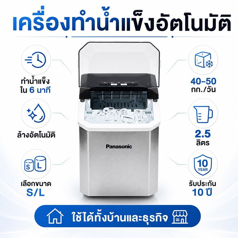 เครื่องทำน้ำแข็ง ตั้งโต๊ะ ผลิตน้ำแข็งรวดเร็ว ใช้งานง่าย สำหรับบ้าน สำนักงาน ร้านกาแฟ