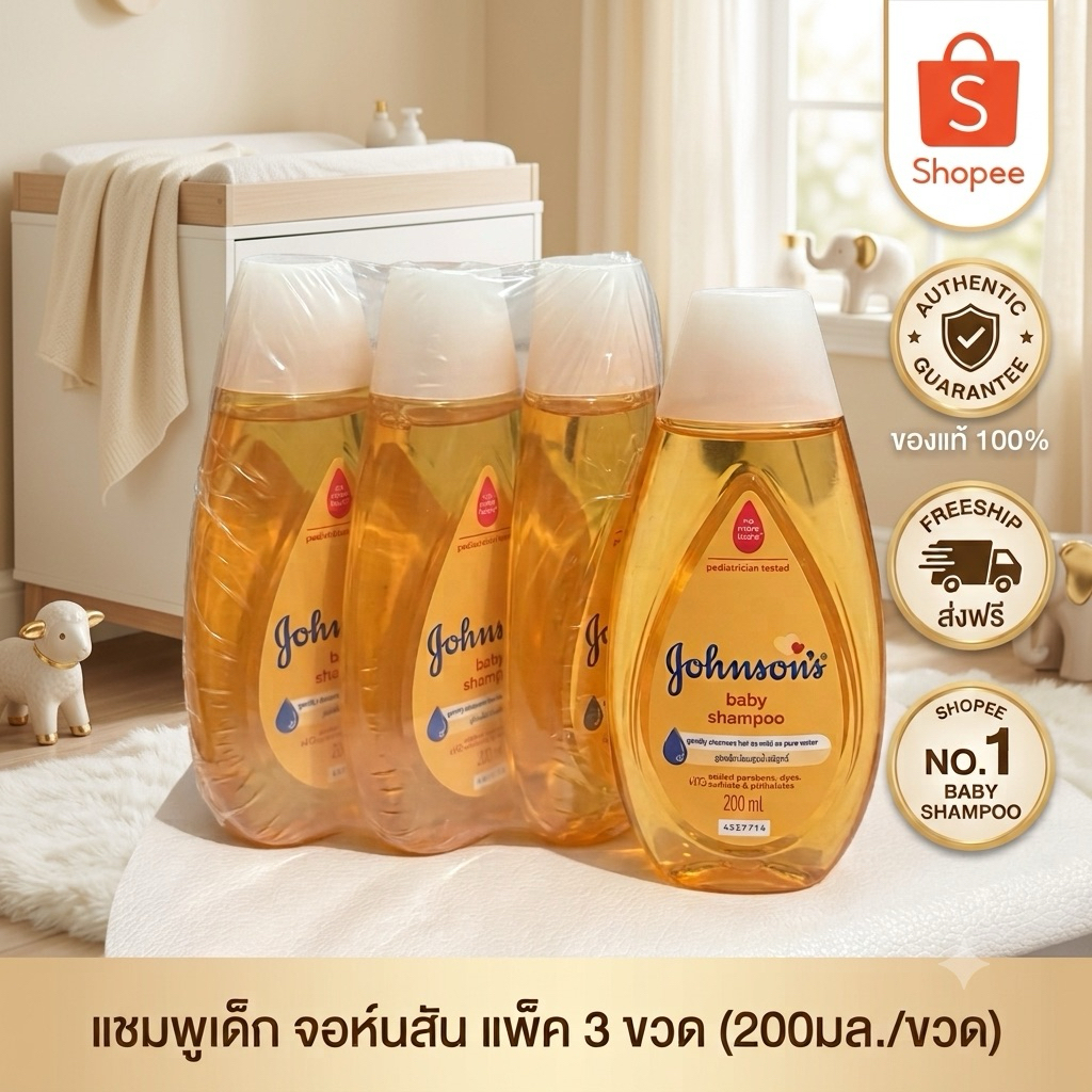 👶 [แพ็ค 3] Johnson's Baby Shampoo จอห์นสัน เบบี้ แชมพูสระผมเด็ก สูตรอ่อนโยน 200 มล.