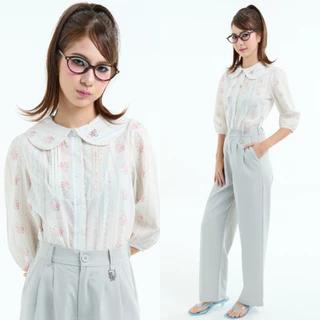 Bemingtop1250(S-3XL) - Fuli Top - เสื้อเบลาส์แขนยาวดีไซน์ปกบัวเทลจับจีบด้านหน้า