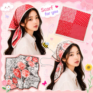 ผ้าโพกผมลวดลายกราฟิก เพสลีย์สไตล์ ผ้าซาตินพร้อมส่งด่วนทุกวัน! ขนาดผ้า70x70cm.