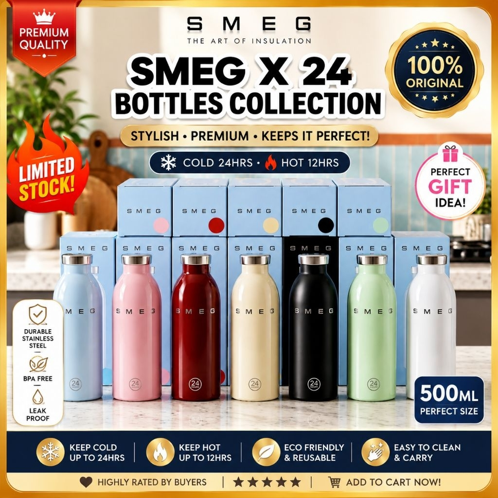 The New SMEG x 24Bottles thermos flasks  แก้วเก็บความร้อนสแตนเลส 304 ความจุ 550mlml เก็บความร้อน/เย็นได้ 12 ชั่วโมง