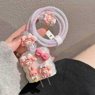 พร้อมส่ง เคสหัวชาร์จ 18W 20W ชุด 5ชิ้น ลายการ์ตูน 3D สำหรับ Apple iPhone เท่านั้น ปกป้องสาย กันสายหัก