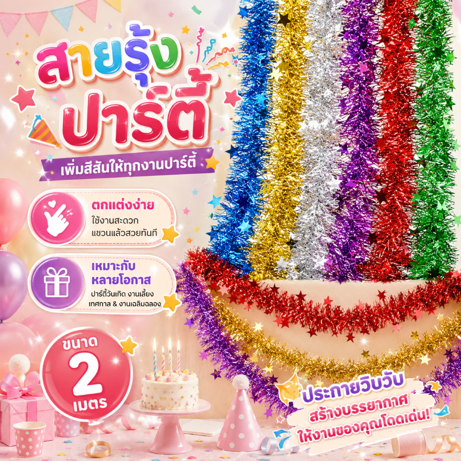 สายรุ้ง ของประดับตกแต่งช่วงเทศกาลคริสต์มาส ผลิตจากพลาสติกคุณภาพดี มีความแข็งแรง