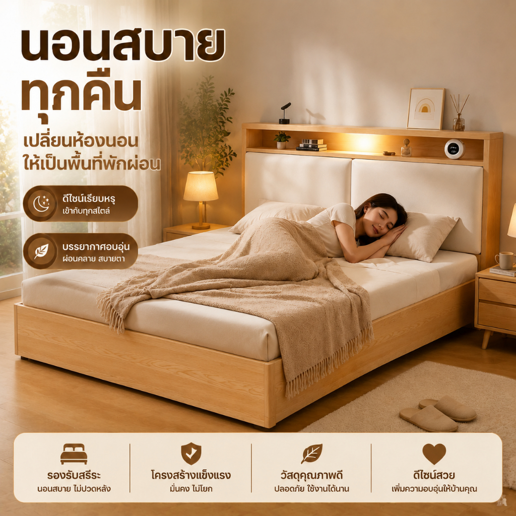 Master Hom เตียงนอน เตียงไม้ โครงเตียง เตียง 4ฟุต 5ฟุต รูปที่ 5