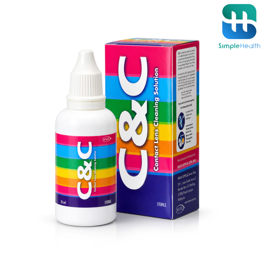 Simple Health น้ำยาล้างคอนแทคเลนส์ C&C 30ml ขจัดคราบโปรตีน ทำความสะอาดและฆ่าเชื้อเลนส์ พกพาง่าย ห้ามหยอดตา