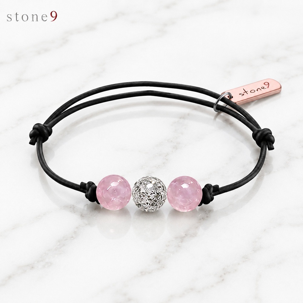 กำไลข้อมือเชือกหนังหินแท้ Ice Quartz&Rose Quartz