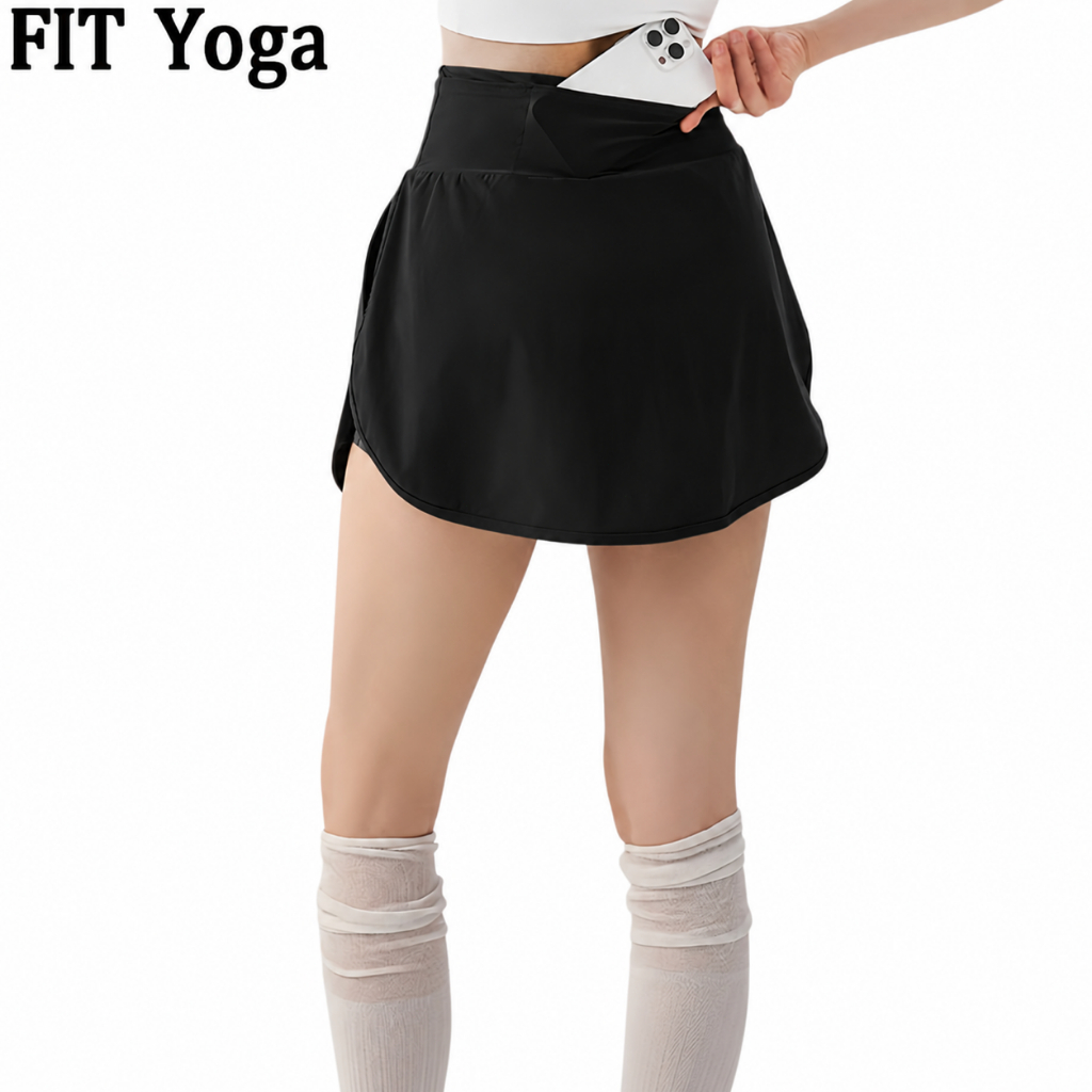 FitYoga กระโปรงขาสั้นเย็นสบายเอวสูง เก็บหุ่นสวย กันแดด UPF สำหรับโยคะ มีกระเป๋าหลัง ใส่ออก
