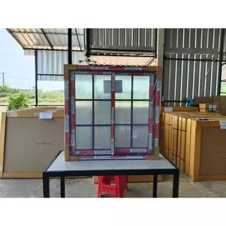 หน้าต่างบานเลื่อน 2 ช่อง 100x100 cm.[ลายโมเดิร์น][ถูกสวยดีมีคุณภาพ][ล็อกซ้าย-ขวา][วงกบขอบใหญ่][สินค้าคุณภาพราคาถูก].