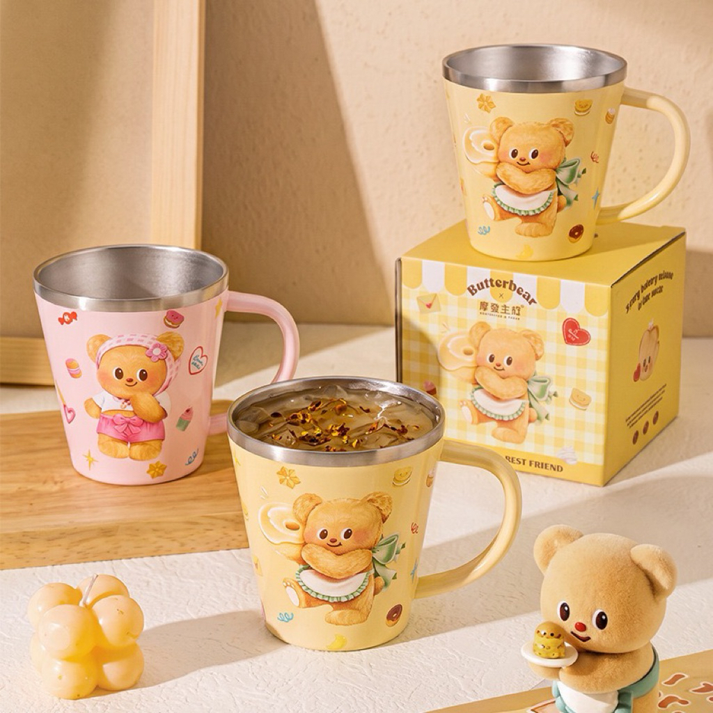 แก้วน้ำสแตนเลสมีหูจับ ลาย "หมีเนย" (Butterbear)