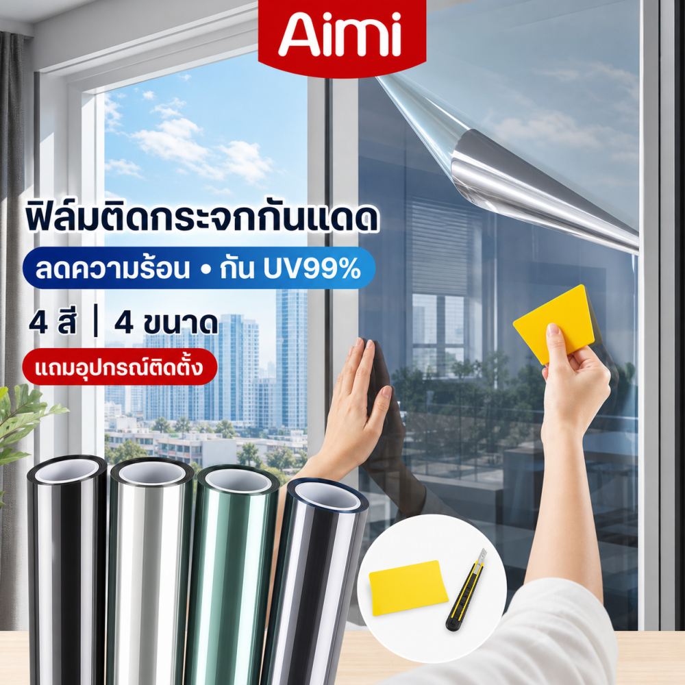 Aimi ฟิล์มปรอทติดกระจกกันแดด UV99% กรองแสงลดความร้อน เพิ่มความเป็นส่วนตัว สำหรับบ้านและอาคาร