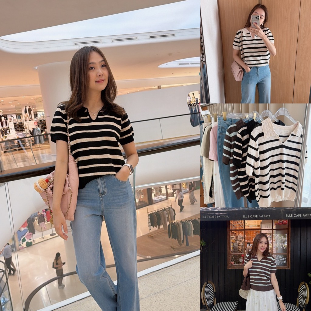 Monet knit top เสื้อไหมพรมทอฉลุเนื้อนุ่ม ดีไซน์ลายทางสุดคลาสสิกช่วยพรางช่วงลำตัวให้ดูเพรียวและมีมิติ