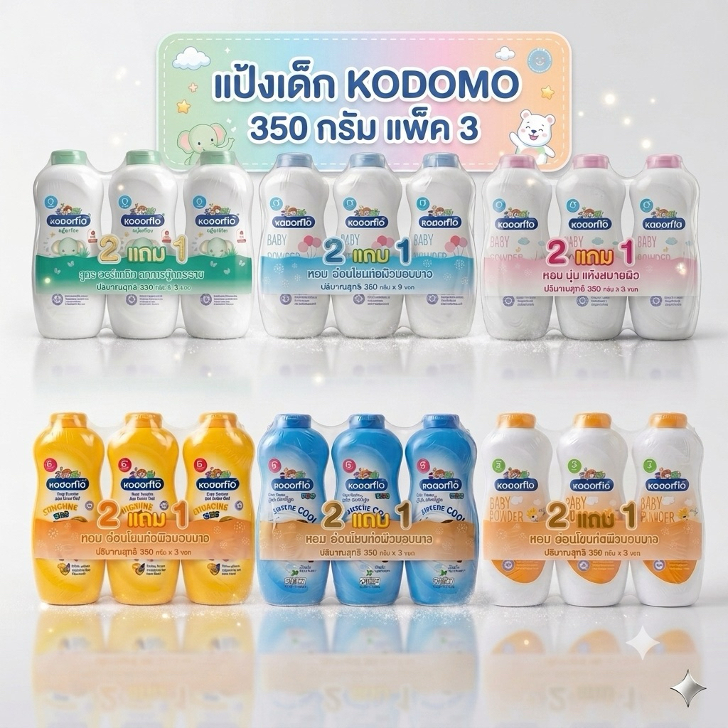 ✅พร้อมส่ง✅Kodomo โคโดโม แป้งเด็ก ขนาน350กรัม แพค2แถม1 มีครบทุกสีนะคะ แป้งฝุ่นสำหรับเด็กเล็ก/เด็กโต