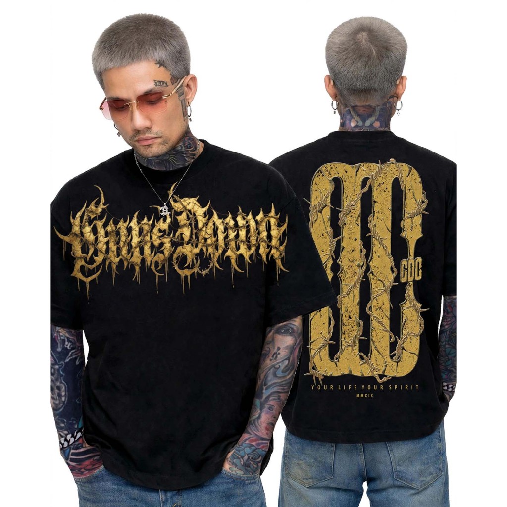เสื้อยืดคอฟิตสีขาว GUNSDOWN® THORN BONE (ขาวเหลือง)