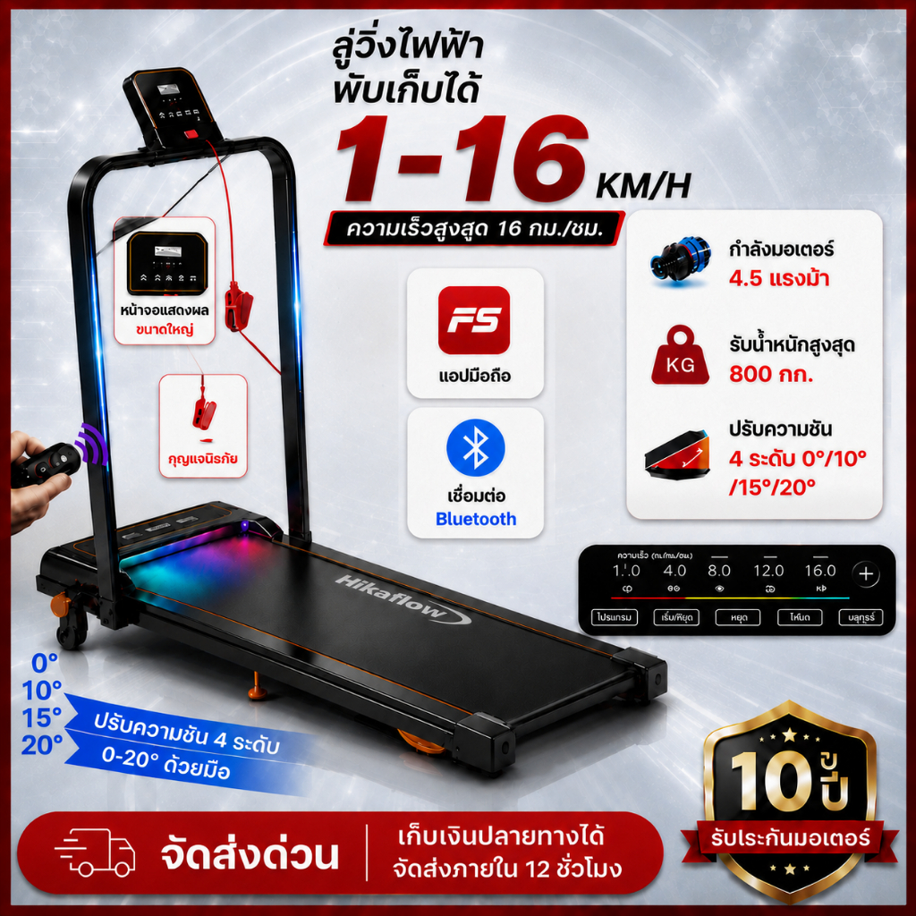 ลู่วิ่งไฟฟ้า M1-3 Treadmill พับได้ Mini Treadmill Walking Pad 1-16km/h 40cm LCD รีโมท รับน้ำหนักสูง ใช้ในบ้าน เงียบ