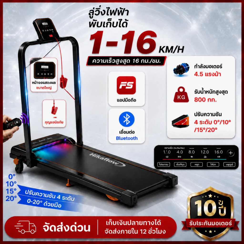ลู่วิ่งไฟฟ้า M1-3 Treadmill พับได้ Mini Treadmill Walking Pad 1-16km/h 40cm LCD รีโมท รับน้ำหนักสูง ใช้ในบ้าน เงียบ
