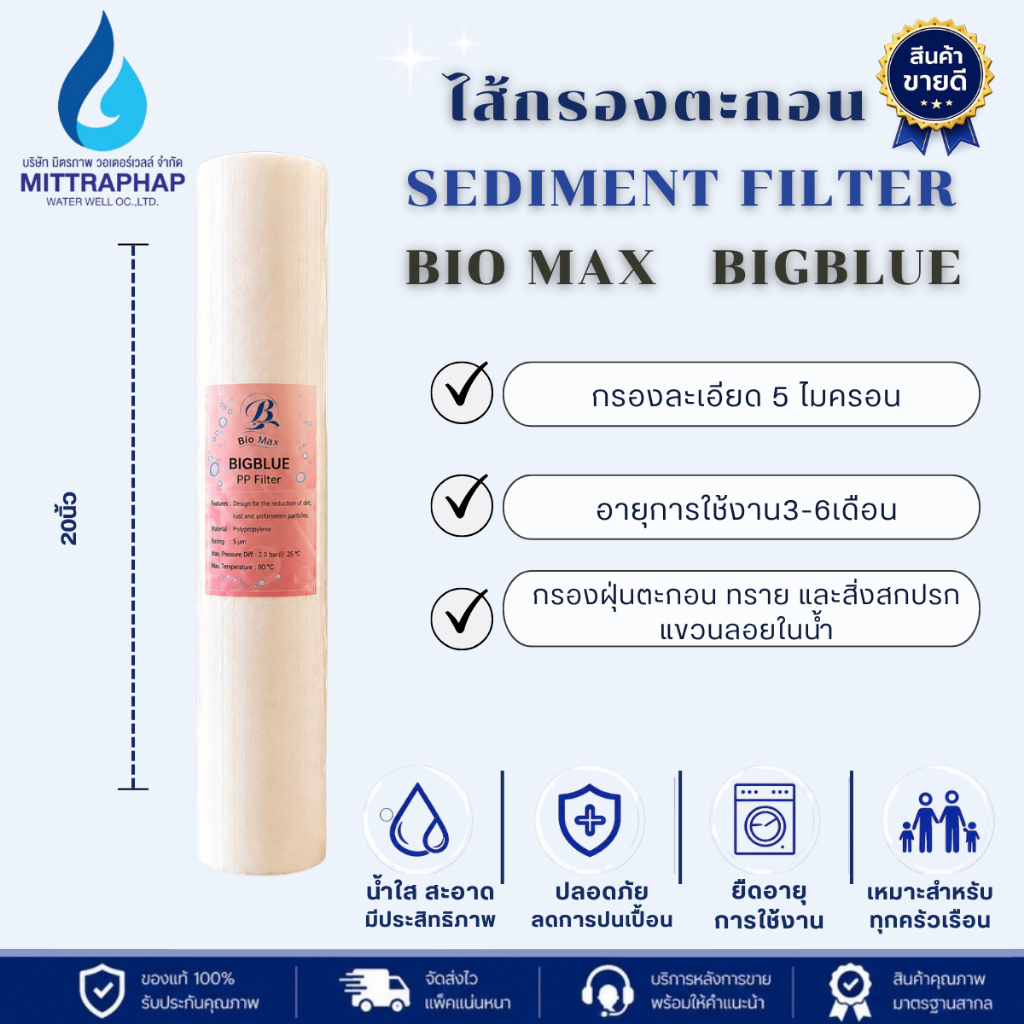 ไส้กรองน้ำ PP 20นิ้ว Bio Max 5 ไมครอน