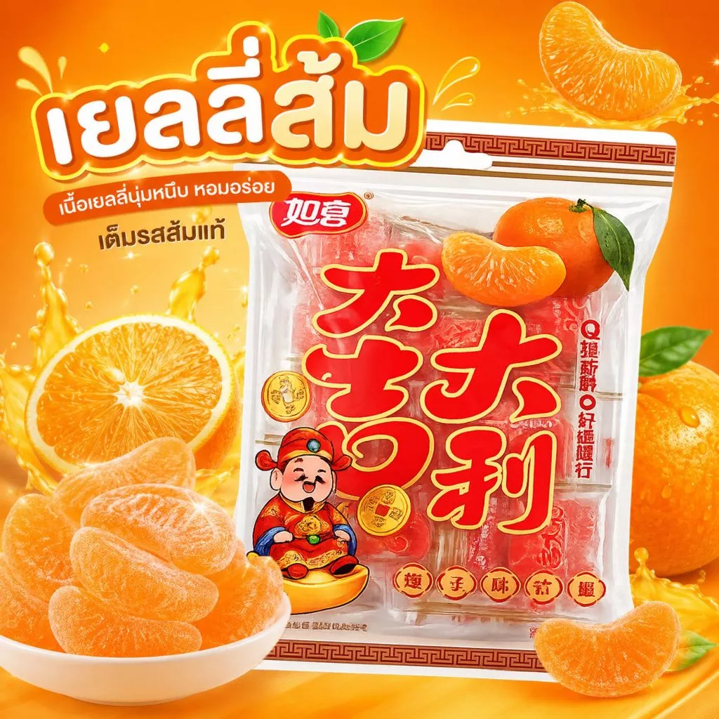 เยลลี่รูปกลีบส้ม รสส้มสดชื่น หอมกลิ่นส้ม Orange Jelly เจลลี่ผลไม้เกร็ดน้ำตาล หนึบหนับ ขนาด 200 กรัม